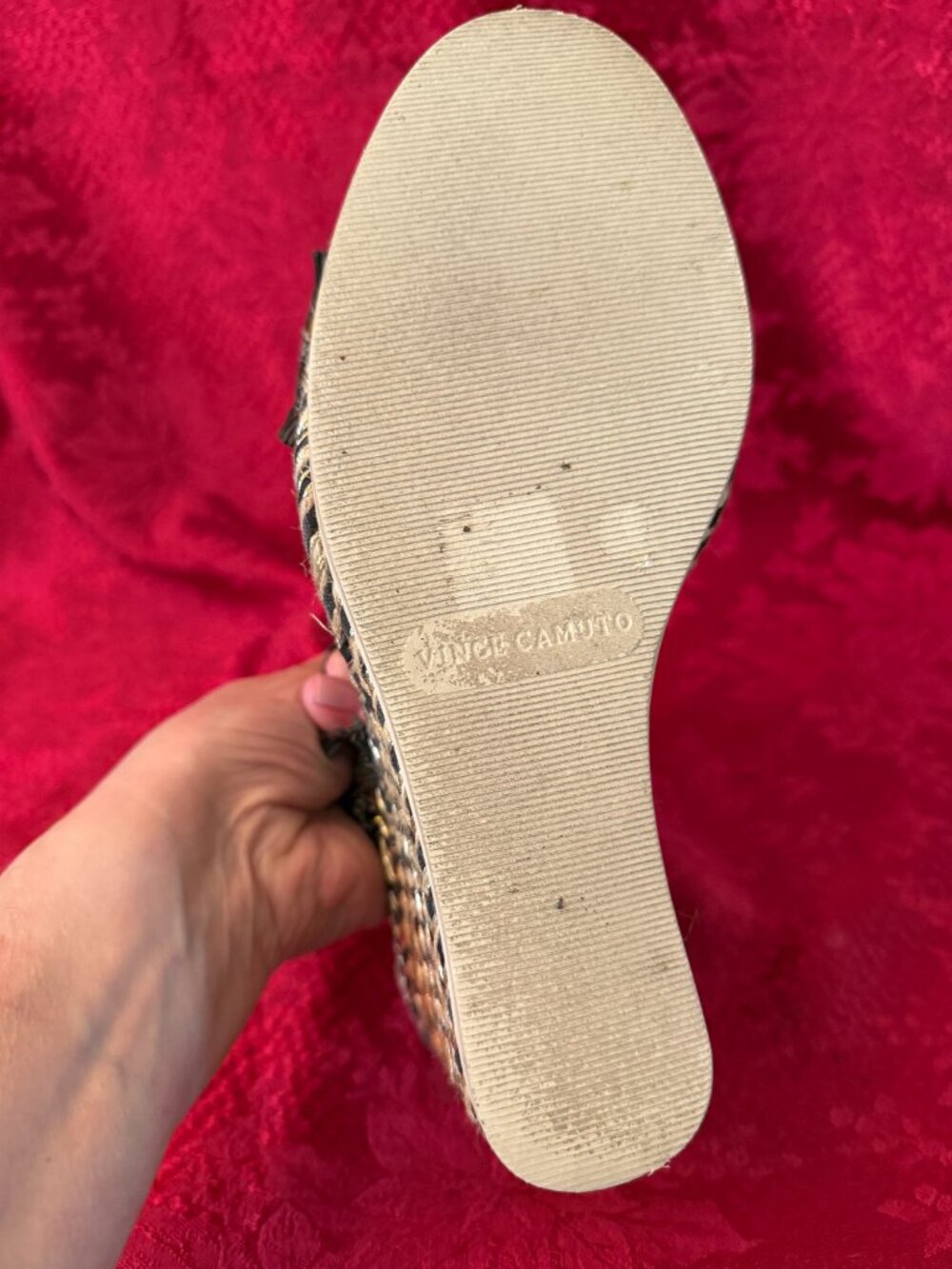 Vince Camuto Brittnuh Black Espadrille Wedge Slip on Platform Sandals Sz 9.5 - Picture 10 of 15